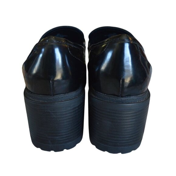 Guess Hillford Black Patent Leather Chunky Loafers Women's Size 10 Gold Chain - Picture 6 of 10